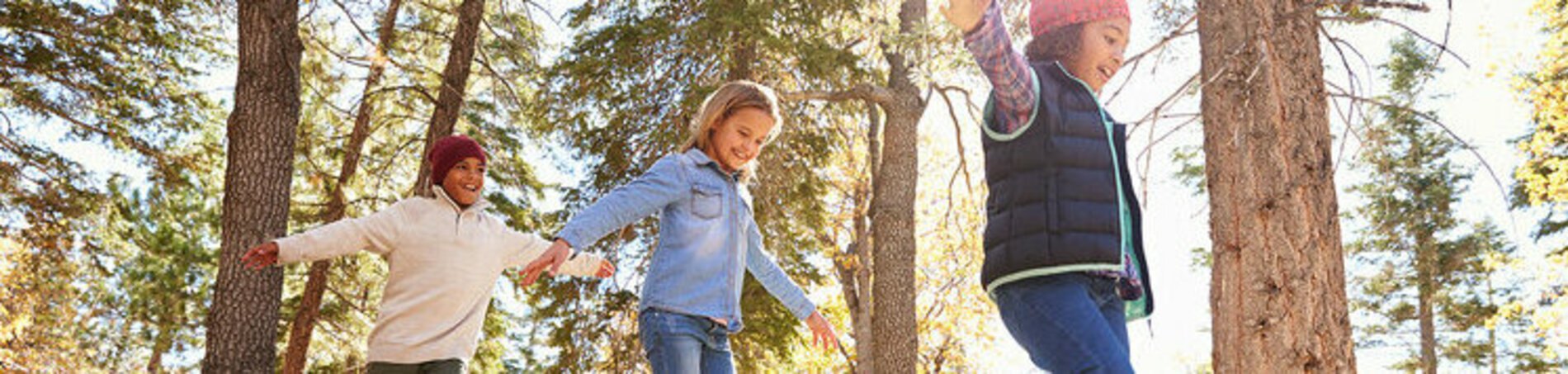 Kinder balancieren auf Baumstamm