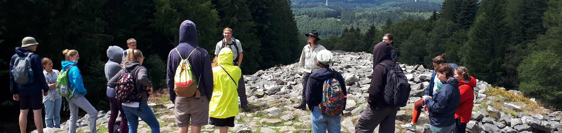 Gruppe auf Plattform im Wald